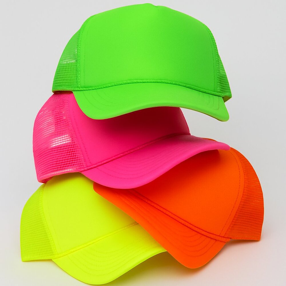 Neon Plain Cap – Solid Color Trucker Hat, Unisex, Party & Casual Style